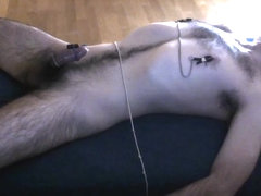 Male tied, edged with vibrator and nipple clamps. Orgasm denial.