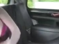 Busty blonde flashing boobs on backseat in fake taxi