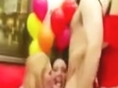 CFNM horny ladies sucking strippers cock and receiving jizz
