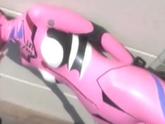 Rubber Slave in pink Latex catsuit breathplay Evangelion