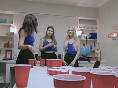 Teen bffs were playing beer pong naked when the guys arrived and joined them