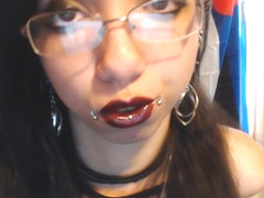 Young Goth Puts on Dark Red Lipstick and Plays with Huge Puffy Nipples