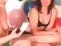 Girl in lingerie losing truth or dare sits on head