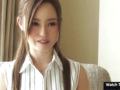 Japanese beauty is riding her bosss rock hard dick early in the morning, in a hotel room