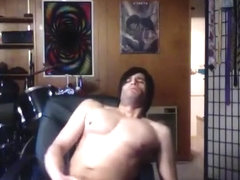 Enchanting fag is relaxing within doors and memorializing himself on computer webcam
