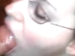 Hot appearing girl gets cum on her mouth