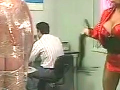 Guy wrapped in saran wrap by sexy chicks