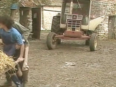 Old farmer has fun with his female employees