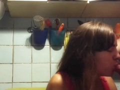 Cute russian wife sucks in a kithcen