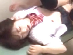 Japanese schoolgirl fucked by teacher in the corridor bench school