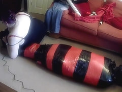 Mummified tight in pallet wrap escape challenge 3 with doxy feet torture