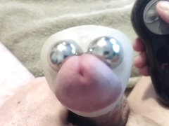 Head teasing, precum and cockring vibrating for a huge nut